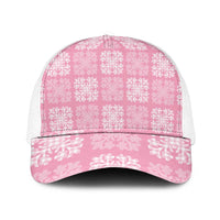 Pink Palaka Quilt Hawaii Mesh Trucker Cap Traditional Hawaii-plaid Pattern - Polynesian Pride