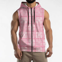 Pink Palaka Quilt Hawaii Sleeveless Zip Hoodie Traditional Hawaii-plaid Pattern LT14 - Polynesian Pride