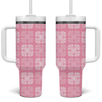 Pink Palaka Quilt Hawaii Tumbler With Handle Traditional Hawaii-plaid Pattern - Polynesian Pride