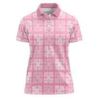 Pink Palaka Quilt Hawaii Women Polo Shirt Traditional Hawaii-plaid Pattern - Polynesian Pride
