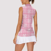 Pink Palaka Quilt Hawaii Women Sleeveless Polo Shirt Traditional Hawaii-plaid Pattern - Polynesian Pride