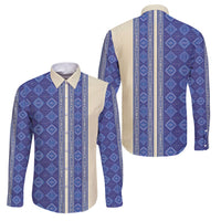 Mabuhay Philippines Festival Family Matching Off The Shoulder Long Sleeve Dress and Hawaiian Shirt Yakan Modern Filipiniana Inspired LT14 Dad's Shirt - Long Sleeve Blue - Polynesian Pride