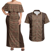 Mabuhay Philippines Festival Couples Matching Off Shoulder Maxi Dress and Hawaiian Shirt Tnalak Modern Filipiniana Inspired LT14 Brown - Polynesian Pride