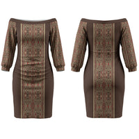 Mabuhay Philippines Festival Family Matching Off The Shoulder Long Sleeve Dress and Hawaiian Shirt Tnalak Modern Filipiniana Inspired LT14 Mom's Dress Brown - Polynesian Pride