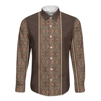 Mabuhay Philippines Festival Long Sleeve Button Shirt Tnalak Modern Filipiniana Inspired LT14 Unisex Brown - Polynesian Pride