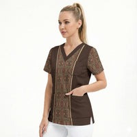 Mabuhay Philippines Festival Scrub Top Tnalak Modern Filipiniana Inspired LT14 - Polynesian Pride