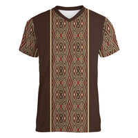 Mabuhay Philippines Festival Women V-Neck T-Shirt Tnalak Modern Filipiniana Inspired LT14 Female Brown - Polynesian Pride