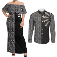 Mabuhay Philippines Festival Couples Matching Off Shoulder Maxi Dress and Long Sleeve Button Shirt Araw Tnalak Modern Filipiniana Inspired LT14 Black - Polynesian Pride