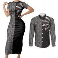Mabuhay Philippines Festival Couples Matching Short Sleeve Bodycon Dress and Long Sleeve Button Shirt Araw Tnalak Modern Filipiniana Inspired LT14 Black - Polynesian Pride