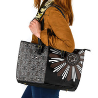 Mabuhay Philippines Festival Leather Tote Bag Araw Tnalak Modern Filipiniana Inspired LT14 Black - Polynesian Pride
