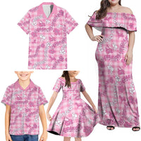 Alaka Aloha Hawaii Family Matching Off Shoulder Maxi Dress and Hawaiian Shirt Plumeria Lei With Palaka Motif - Polynesian Pride