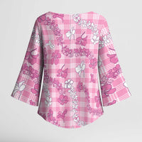 Alaka Aloha Hawaii Kimono Sleeve Blouse Plumeria Lei With Palaka Motif - Polynesian Pride