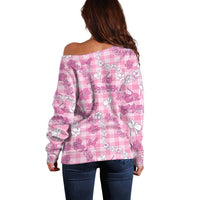 Alaka Aloha Hawaii Off Shoulder Sweater Plumeria Lei With Palaka Motif LT14 - Polynesian Pride