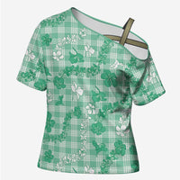 Omaomao Aloha Hawaii Cross Shoulder Shirt Plumeria Lei With Palaka Motif LT14 Female Green - Polynesian Pride