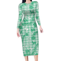 Omaomao Aloha Hawaii Family Matching Long Sleeve Bodycon Dress and Hawaiian Shirt Plumeria Lei With Palaka Motif - Polynesian Pride