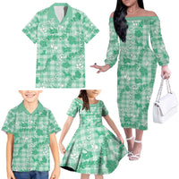 Omaomao Aloha Hawaii Family Matching Off The Shoulder Long Sleeve Dress and Hawaiian Shirt Plumeria Lei With Palaka Motif - Polynesian Pride