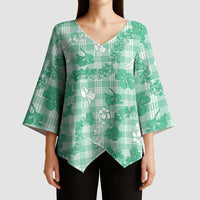 Omaomao Aloha Hawaii Kimono Sleeve Blouse Plumeria Lei With Palaka Motif - Polynesian Pride