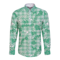Omaomao Aloha Hawaii Long Sleeve Button Shirt Plumeria Lei With Palaka Motif - Polynesian Pride