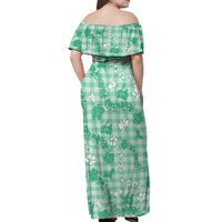 Omaomao Aloha Hawaii Off Shoulder Maxi Dress Plumeria Lei With Palaka Motif - Polynesian Pride