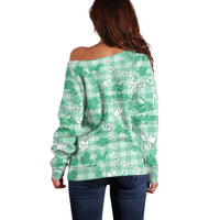 Omaomao Aloha Hawaii Off Shoulder Sweater Plumeria Lei With Palaka Motif LT14 - Polynesian Pride