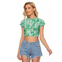 Omaomao Aloha Hawaii Raglan Cropped T Shirt Plumeria Lei With Palaka Motif - Polynesian Pride