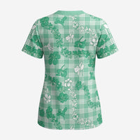 Omaomao Aloha Hawaii Scrub Top Plumeria Lei With Palaka Motif LT14 - Polynesian Pride