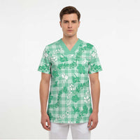 Omaomao Aloha Hawaii Scrub Top Plumeria Lei With Palaka Motif LT14 - Polynesian Pride