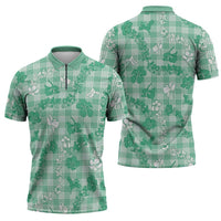 Omaomao Aloha Hawaii Zipper Polo Shirt Plumeria Lei With Palaka Motif - Polynesian Pride