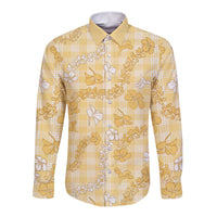 Melemele Aloha Hawaii Long Sleeve Button Shirt Plumeria Lei With Palaka Motif LT14 Unisex Yellow - Polynesian Pride