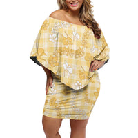 Melemele Aloha Hawaii Off Shoulder Short Dress Plumeria Lei With Palaka Motif - Polynesian Pride
