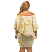 Melemele Aloha Hawaii Off Shoulder Short Dress Plumeria Lei With Palaka Motif - Polynesian Pride