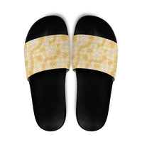 Melemele Aloha Hawaii Slide Sandals Plumeria Lei With Palaka Motif - Polynesian Pride