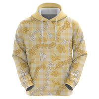 Melemele Aloha Hawaii Zip Hoodie Plumeria Lei With Palaka Motif - Polynesian Pride