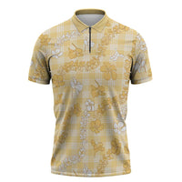 Melemele Aloha Hawaii Zipper Polo Shirt Plumeria Lei With Palaka Motif - Polynesian Pride