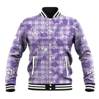 Poni Aloha Hawaii Baseball Jacket Plumeria Lei With Palaka Motif LT14 Unisex Purple - Polynesian Pride