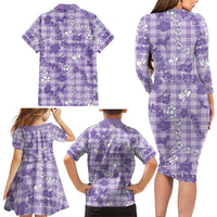 Poni Aloha Hawaii Family Matching Long Sleeve Bodycon Dress and Hawaiian Shirt Plumeria Lei With Palaka Motif - Polynesian Pride