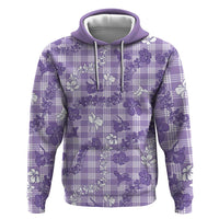 Poni Aloha Hawaii Hoodie Plumeria Lei With Palaka Motif LT14 Pullover Hoodie Purple - Polynesian Pride