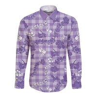Poni Aloha Hawaii Long Sleeve Button Shirt Plumeria Lei With Palaka Motif LT14 Unisex Purple - Polynesian Pride