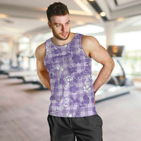 Poni Aloha Hawaii Men Tank Top Plumeria Lei With Palaka Motif LT14 Purple - Polynesian Pride
