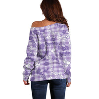 Poni Aloha Hawaii Off Shoulder Sweater Plumeria Lei With Palaka Motif LT14 - Polynesian Pride