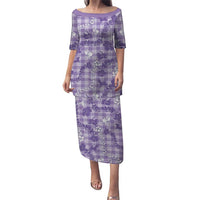 Poni Aloha Hawaii Puletasi Plumeria Lei With Palaka Motif LT14 Long Dress Purple - Polynesian Pride
