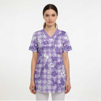 Poni Aloha Hawaii Scrub Top Plumeria Lei With Palaka Motif LT14 - Polynesian Pride