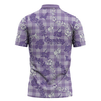 Poni Aloha Hawaii Zipper Polo Shirt Plumeria Lei With Palaka Motif - Polynesian Pride