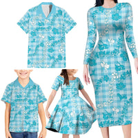 Polu Aloha Hawaii Family Matching Long Sleeve Bodycon Dress and Hawaiian Shirt Plumeria Lei With Palaka Motif - Polynesian Pride
