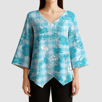 Polu Aloha Hawaii Kimono Sleeve Blouse Plumeria Lei With Palaka Motif - Polynesian Pride
