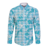 Polu Aloha Hawaii Long Sleeve Button Shirt Plumeria Lei With Palaka Motif - Polynesian Pride