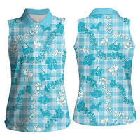 Polu Aloha Hawaii Women Sleeveless Polo Shirt Plumeria Lei With Palaka Motif - Polynesian Pride