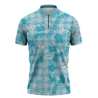 Polu Aloha Hawaii Zipper Polo Shirt Plumeria Lei With Palaka Motif - Polynesian Pride