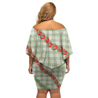 Omaomao Aloha Hawaii Family Matching Off Shoulder Short Dress and Hawaiian Shirt Rosebud Lei With Palaka Motif - Polynesian Pride