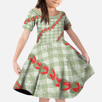 Omaomao Aloha Hawaii Kid Short Sleeve Dress Rosebud Lei With Palaka Motif - Polynesian Pride